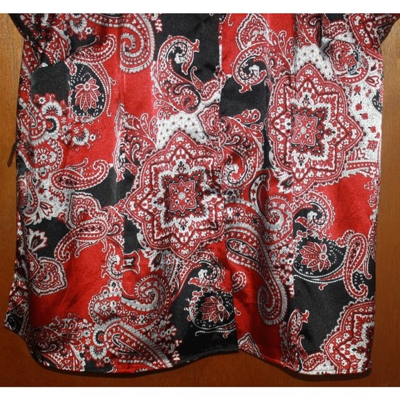 Cato Womens Satiny Short Sleeve Button Down Top Burgandy Black 18/20W Plus Size - Picture 3 of 7